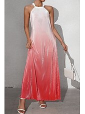 abordables Arte &amp; Diseño Vestidos-Mujer Vestido Midi Vestido de cuello halter Moda Clásico Vacaciones Diario Festivos Ajuste regular Gradiente de Color Sin Mangas Cuello halter Rojo Naranja Marrón Verano