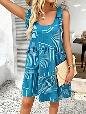 ieftine Rochii cu dungi și geometrice-Pentru femei Rochie Mini Rochie de vară Rochie Slip Casual Zilnic Fit regulat Grafic Geometric Fără manșon Stil Nautic Negru Roz Îmbujorat Albastru piscină Bej Vară