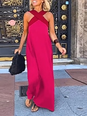 abordables Robe Simple-Femmes Robe maxi Robe d&#039;été Occasionnel Quotidien Coupe régulière Graphique Sans manches Col Halter Noir Blanche Vin Fuchsia Été