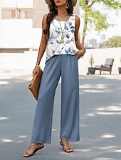 cheap Two Piece Sets-Women&#039;s Pants Sets Vacation Daily  Sleeveless U Neck Floral Graphic Casual Daily Blue Purple Green Summer Regular Fit