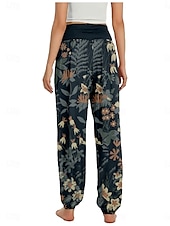 economico Pantaloni in cotone e lino con grafica-Per donna Pantaloni ispirati al lino Gamba larga Pantaloni Stile Etnico Casual Boho Lunghezza intera Vita Alta Floreale Foglia Tropicale Tasca Elastico in vita Stampa Traspirabilità Morbido