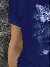 お買い得  動物のTシャツ-女性用 Tシャツ 夏のトップス グラフィック 猫 クラシック カジュアル 半袖 クルーネック クロップトップ 日常 週末 プリント ネービーブルー 夏 春 秋