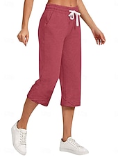 cheap Plain Cotton Linen Pant-Women&#039;s Cotton Linen Pants Capri Pants Solid Color Chinos Basic Casual Calf-Length High Waist Plain Pocket Drawstring Comfort Outdoor Micro-elastic Vacation Street Daily Black White Red Apricot