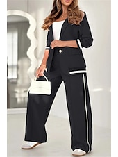 ieftine Blazere și costume-Seturi elegante de modă pentru femei pantaloni de stradă costume de blazer cămașă cu mânecă lungă guler dungi exterior lucru negru alb maro vară regular fit