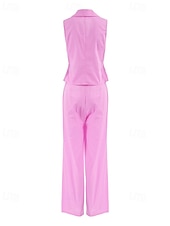 cheap Women’s Short Sets-Women&#039;s Active Basic Cotton Linen Sets Vest Pants Sets Sleeveless Shirt Collar Solid Color Dubbele Rij Knopen Outdoor Date Pink Blue Summer Regular Fit