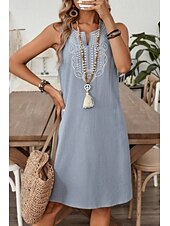 abordables concevoir des robes en coton et lin-Femmes Mini Robe Robe en coton et lin Mode Moderne Fête Sortir Week-end Coupe régulière Fleur Sans manches Col en V Gris Clair Été