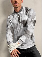billiga Herrgolfkläder-Herr Vandringspolotröja Grå Långärmad Överdelar Golfkläder Kläder Outfits Bär kläder