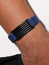 preiswerte Herrenschmuck-Verstellbares Herrenarmband mit amerikanischer Flagge – elastisches Nylonband mit Edelstahlplatte, Armband im patriotischen Stil für den Unabhängigkeitstag, Veteranen und die alltägliche Freizeitkleidung