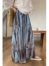 ieftine Fuste grafice-Pentru femei Fustă Epocă Boho Maxi Talie Medie Fuste Cravată Imprimeu Micro-elastic Vacanță Casul / Zilnic Negru Albastru piscină Vară Poliester
