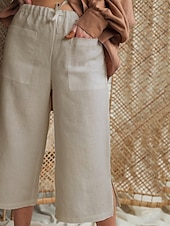 economico Pantaloni in lino e cotone semplici-Per donna Pantaloni in cotone e lino Pantaloni Palazzo Moda Streetwear Comfort Lunghezza al polpaccio Misura del girovita medio Semplice Elastico in vita Comodo All&#039;aperto Confortevole Streetwear