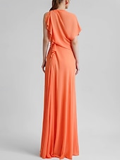 abordables JAUNE-Robe de cocktail jaune élégante en crêpe extensible à volants froncés, longueur au sol, manches 3/4, col en V, pour invité de mariage, 2025