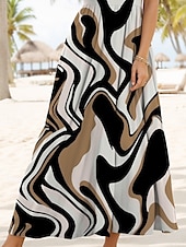cheap Stripe&amp;Geometric Dress-Women&#039;s Midi Dress Casual Dress Sundress A Line Dress Off The Shoulder Dress Vacation Casual Regular Fit Graphic Geometric Sleeveless U Neck Scoop Neck Blue Purple Green Khaki Summer Spring