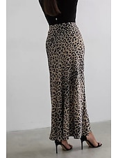 ieftine Fuste grafice-Pentru femei Fustă Casual Maxi Talie Medie Fuste Leopard Imprimeu Micro-elastic Vacanță Stradă Alb Maro Bej Vară Mătase ca satinul