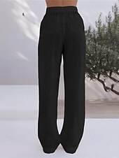 economico Pantaloni in lino e cotone semplici-Per donna Pantaloni in cotone e lino Pantaloni Palazzo Moda Streetwear Comfort Lunghezza intera Misura del girovita medio Semplice Tasca Elastico in vita Comodo All&#039;aperto Confortevole Streetwear