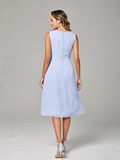  Duas Peças Linha A Até os Joelhos Vestido de convidada de casamento Vestido Para Mãe dos Noivos Sem Manga Scoop pescoço Elegante Convidado do casamento Festa de Casamento Chiffon Renda Vestidos de