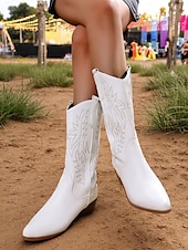 levne Cowboy &amp; Western Boots-Dámské hnědé kovbojské boty v bohémském westernovém stylu – klasické prošívání s blokovým podpatkem pro hudební festivaly, běžné nošení a outdoorové nošení