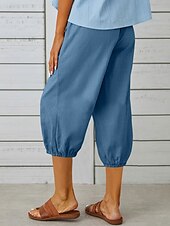 cheap Plain Cotton Linen Pant-Women&#039;s Capri Pants Solid Color Chinos Fashion Ethnic Style Basic Calf-Length High Waist Plain Pocket Drawstring Comfort Outdoor Micro-elastic Vacation Street Daily Black White Khaki Light Blue