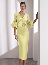 ieftine Rochii Cocktail-Rochii cocktail din satin roz elegante formale lungime până la gleznă mânecă jumătate decolteu în V cu buzunar satin din Italia cu paiete volanate