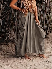 economico Pantaloni-Per donna Gonna Casual Boho Maxi Vita media Gonne Semplice Tasca Micro-elastico Vacanza Uscire Nero Verde militare Rosso Zenzero Estate Cotone Lino