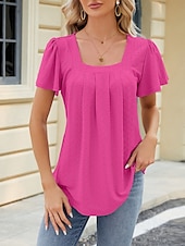 ieftine tricou simplu-Tricou pentru Femei Culoare Uniformă Grafică Simplă Modă Stilat Clasic Mâneci Scurte Gât Pătrat Ținute Zilnice Weekend Alb Roz Violet Fuchsia Vară Primăvară