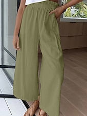 economico Pantaloni in lino e cotone semplici-Per donna Culotte Gamba Larga Pantaloni in cotone e lino Pantaloni Eleganti Moda Streetwear Lunghezza intera Naturale Semplice Elastico in vita Comodo All&#039;aperto Confortevole Streetwear Uscire Bianco