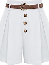 abordables Shorts-Femmes Shorts Slacks Mode Court Naturel Uni Avec Poches Boucle Extérieur Confortable Fête Sortir Abricot Noir Blanche Gingembre Été Coupe régulière