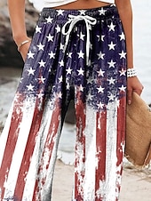 cheap Independence Day Bottoms-Independence Day Patriotic Women's Wide Leg Chinos Baggy Pants Beach Shorts Vacation Vintage Fashion Full Length High WaistPantsGraphic Flag Flag Printing Micro-elastic Casual Daily Vacation