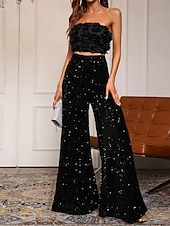 abordables pantalons de fête pour femmes-Pantalons Baggy en Coton Lin Femme Chino à Jambes Larges Mode Streetwear Longueur Complète Taille Haute Uni Sequins Confort Doux Agréable Micro-élastique Extérieur Soirée Rue Noir Rose Rouge Été