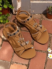 economico Infradito da Vacanza-sandali piatti con perline floreali in stile bohémien da donna – sandali gladiatore slip-on in stile etnico per gite in spiaggia e vacanze estive