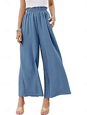 economico Pantaloni in lino e cotone semplici-Pantaloni ampi in cotone e lino da donna A tinta unita Chinos Pantaloni baggy Leggings Basic Casual Lunghezza intera Vita alta Semplice Pockets Fascia elastica Comfort All&#039;aperto Micro-elastico