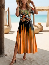 ieftine Rochii boho-Pentru femei Rochie Maxi Rochii Tricou Rochie de Vară Rochie de schimb Rochie de vară Boemia Petrecere Concediu Plajă Fit regulat Ombre Epocă Boem Manșon scurt Stil Nautic Portocaliu Albastru păun