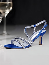 economico cocktail-sandali da donna con cinturino posteriore argentato e dettagli in strass – tacchi a gattino aperti e scintillanti per cocktail serali e ricevimenti nuziali