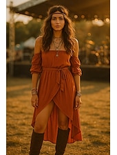 olcso Egyszerű ruha-Női Boho Ruha Nyugati Ruha Vintage Midi Ruha Kapcsolós Ruha A Vonallal Ruha Váll nélküli Ruha Vakáció Hétköznapi Boho Kültéri Kimenő Strand Normál Illeszkedés Egyszínű Fél Ujjú Vállnélküli Piros