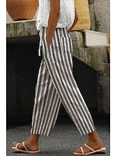 economico Pantaloni in cotone e lino con grafica-Per donna Pantaloni in cotone e lino Pantaloni Eleganti Casual Lunghezza intera Naturale Floreale Tasca Stampa Design con Coulisse Elastica Comodo Confortevole Streetwear Uscire Nero grigio Magenta