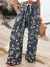 ieftine picior lat și talie înaltă-Pentru femei Picior Larg chinez Pantaloni largi Vacanță Modă De Bază Lungime totală Talie Înaltă Floral Grafic Imprimare Termic cald Respirabil Απαλό Micro-elastic Oficial Vacanță Stradă Roz