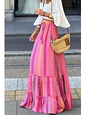 お買い得  グラフィックスカート-女性用 スカート ボヘミア カジュアル ボヘミアン マキシ ミッドライズ スカート フラワー プリント マイクロエラスティック バケーション お出かけ ルビーレッド フクシャ グリーン 夏 ポリエステル