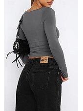 ieftine tricou simplu-Pentru femei Bluză Simplu Modern Manșon Lung Pătrat Crop Tops Zilnic Concediu Ieșire Negru Alb Verde Militar Roșu-aprins Albastru piscină Vară