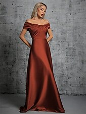 tanie Suknie dla druhen-Sukienka dla drużby w kształcie litery A Bez ramiączek bez rękawów Elegancka do ziemi z tkaniny taftowej w jednolitym kolorze