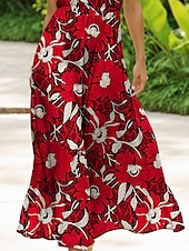 preiswerte Blumenkleider-Damen Midikleid Sommerkleid A Linie Kleid Schulterfreies Kleid Urlaub Lässig Formpassend Blumen Grafik Ärmellos U-Ausschnitt Rundausschnitt Gelb Rote Blau Purpur Sommer