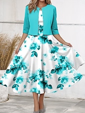 ieftine rochie florală-Set Rochie pentru Femei Rochie Midi Rochie A Line Rochie de Vară Casual Imprimeu Floral Mâneci Jumătate Decolteu Crew Vacanță Întâlnire Roz Albastru Mov Vară Primăvară Ajustare Regulată