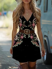 ieftine Rochii boho-Pentru femei Rochie Mini Rochie de Vară Vacanță Petrecere Casual În aer liber Petrecere Petrecere cu cocktail Grafic Fără manșon În V Negru Verde Negru Auriu Roșu negru Roz Îmbujorat Vară Primăvară