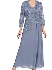 levne Sety šatů pro maminky-Sady Šatů Matka Nevěsty Šaty Elegantní Jednoduché Čtvercový Výstřih Podlahová Délka Polyester Dlouhý Rukáv s Jednoduchou Barvou