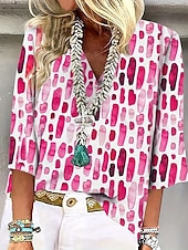 preiswerte Blumenoberteile-Damen Bluse Blumen Grafik Tupfen Stilvoll Strand Kurzarm V Ausschnitt Normale Oberteile Täglich Druck Salbeigrün Rosa Sommer Frühling