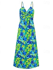 abordables Robes Floraux Imprimés-Femmes Robe Midi Robe d&#039;été Robe Nuisette Robe bohème Mode Moderne Quotidien Plage Week-end Coupe régulière Fleuri Sans manches Col en V Jaune clair Jaune Bleu Violet Été