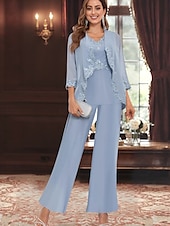 preiswerte Hosenanzüge für Mama-Hosenanzug Brautmutterkleid Hochzeitsgast Elegant Einfach Rundausschnitt Bodenlang Polyester Langarm mit Einfarbig 2025