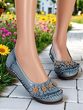 preiswerte Ballerinas für Damen-Damen-Ballerinas aus hochwertigem Leder mit Blumen- und Rüschendesign – bequemer Retro-Stil für Frühlingsspaziergänge im Garten, Wochenendbrunch und tägliche Besorgungen