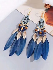preiswerte Damen Ohrringe-Bohemian Federohrringe mit bunten Perlen, Ethno-Stil für Frauen – perfekt für Sommerfeste, Freizeitausflüge und den Urlaub