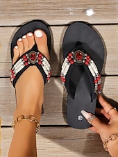 economico Infradito da Vacanza-sandali infradito con perline in stile bohémien da donna – infradito con plateau impreziosite da pietre preziose per vacanze al mare, gite estive e abbigliamento casual