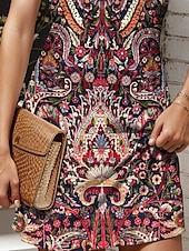 levne Boho šaty-Dámské Mini šaty Áčkové šaty Letní šaty Šaty na rameno prázdniny Na běžné nošení Běžný Grafika Retro Boho Paisley Damašek Bez rukávů Do U Rubínově červená Vodní modrá Fialová Trávová zelená Léto Jaro