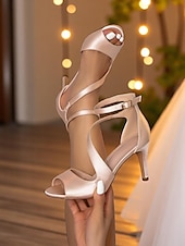 billige Prom-elegante naken sateng-peep-toe bryllupshæler for kvinner - komfortabel stilett med ankelstropp, perfekt for bruder og kveldsbegivenheter